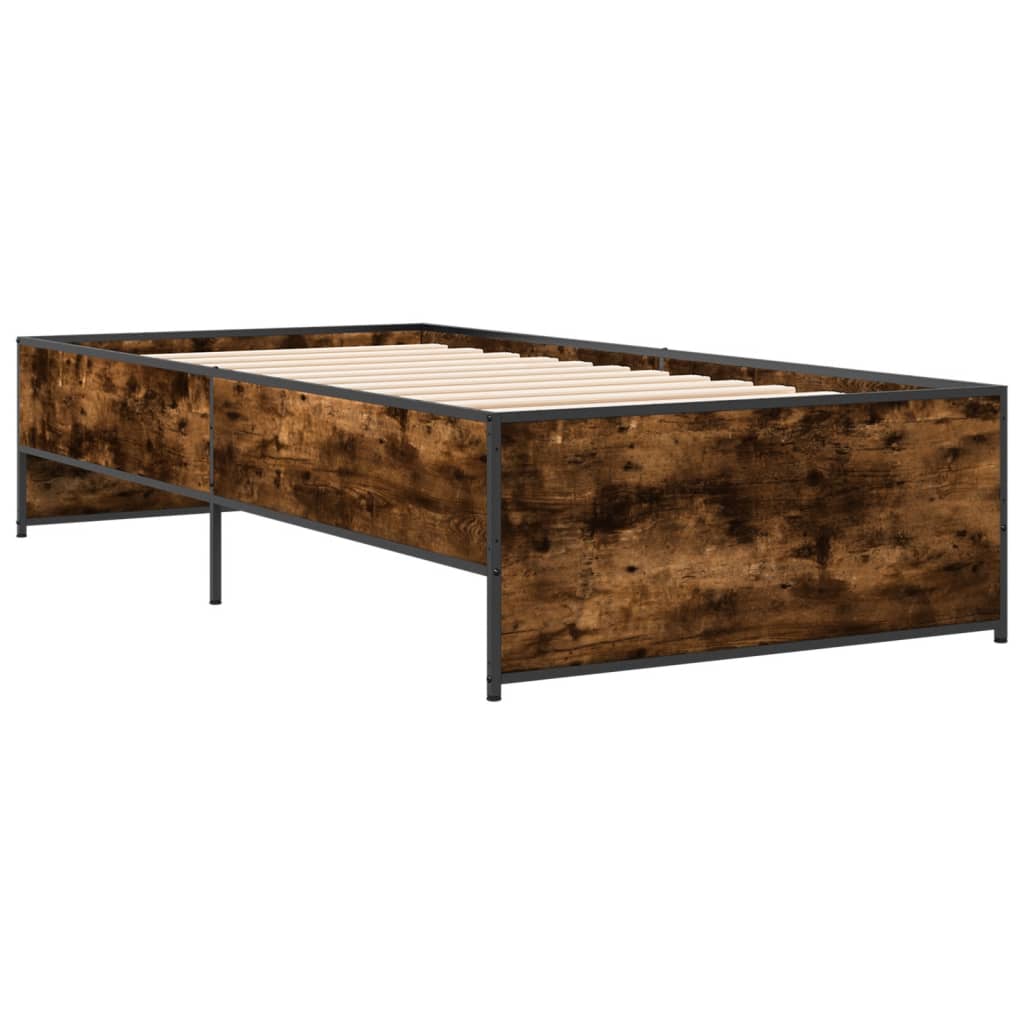sengeramme 75x190 cm konstrueret træ og metal røget eg