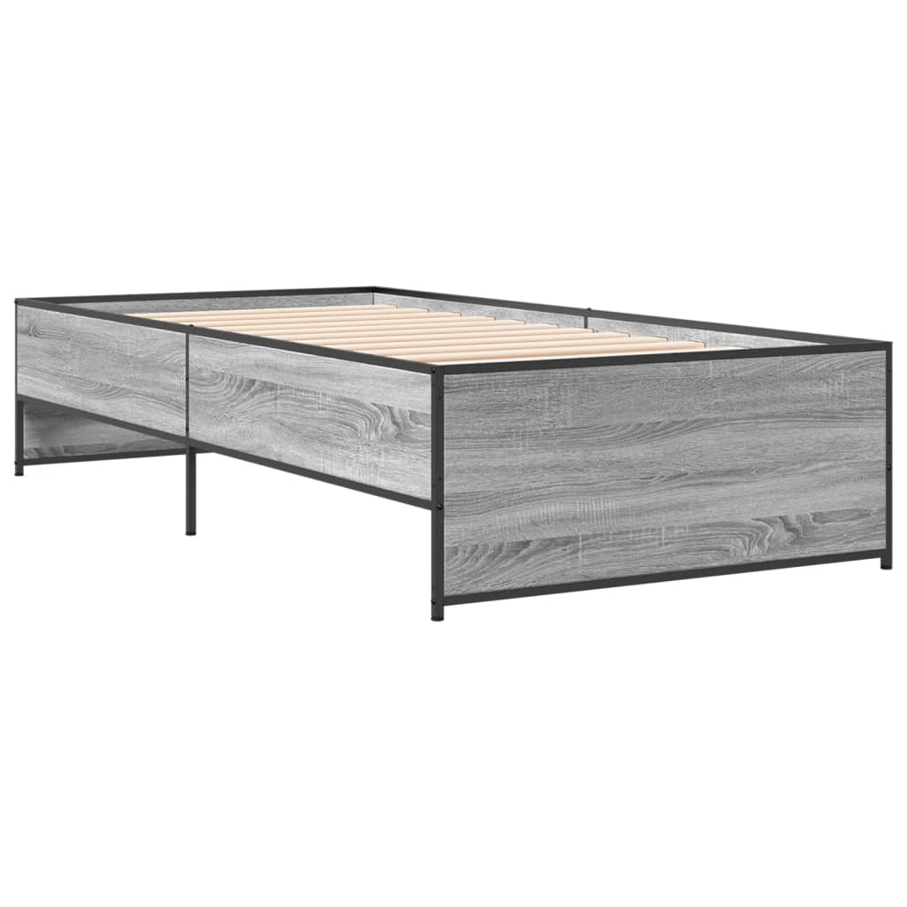 sengeramme 75x190 cm konstrueret træ og metal grå sonoma-eg