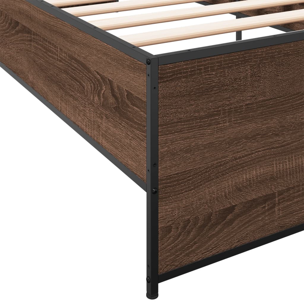 sengeramme 75x190 cm konstrueret træ og metal brun egetræsfarve