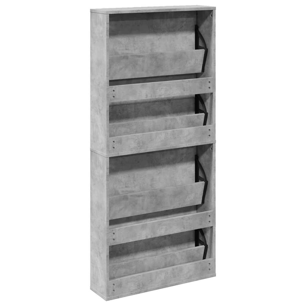 skoskab med spejl og 4 hylder 63x17x134 cm betongrå