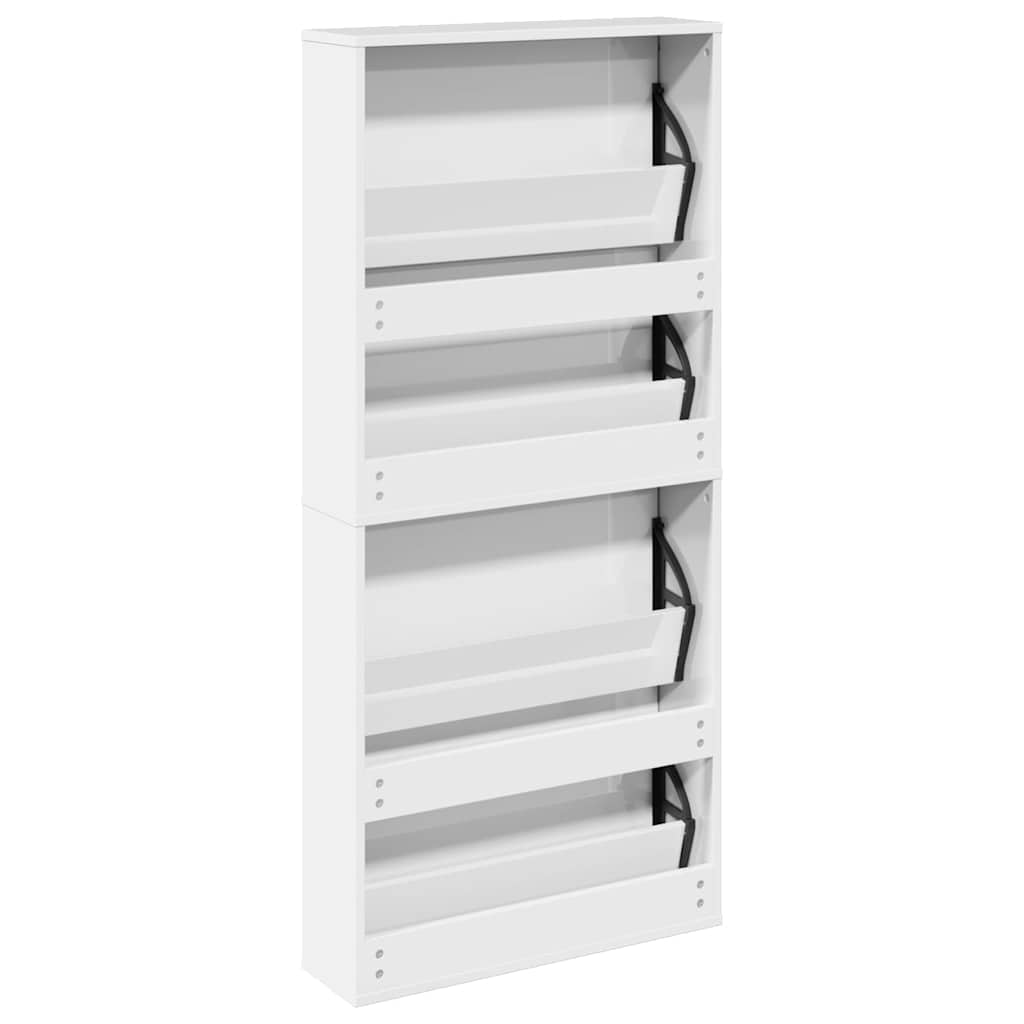 skoskab med spejl og 4 hylder 63x17x134 cm hvid højglans