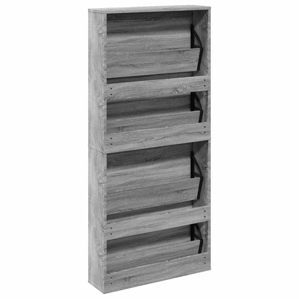 skoskab med spejl og 4 hylder 63x17x134 cm grå sonoma-eg