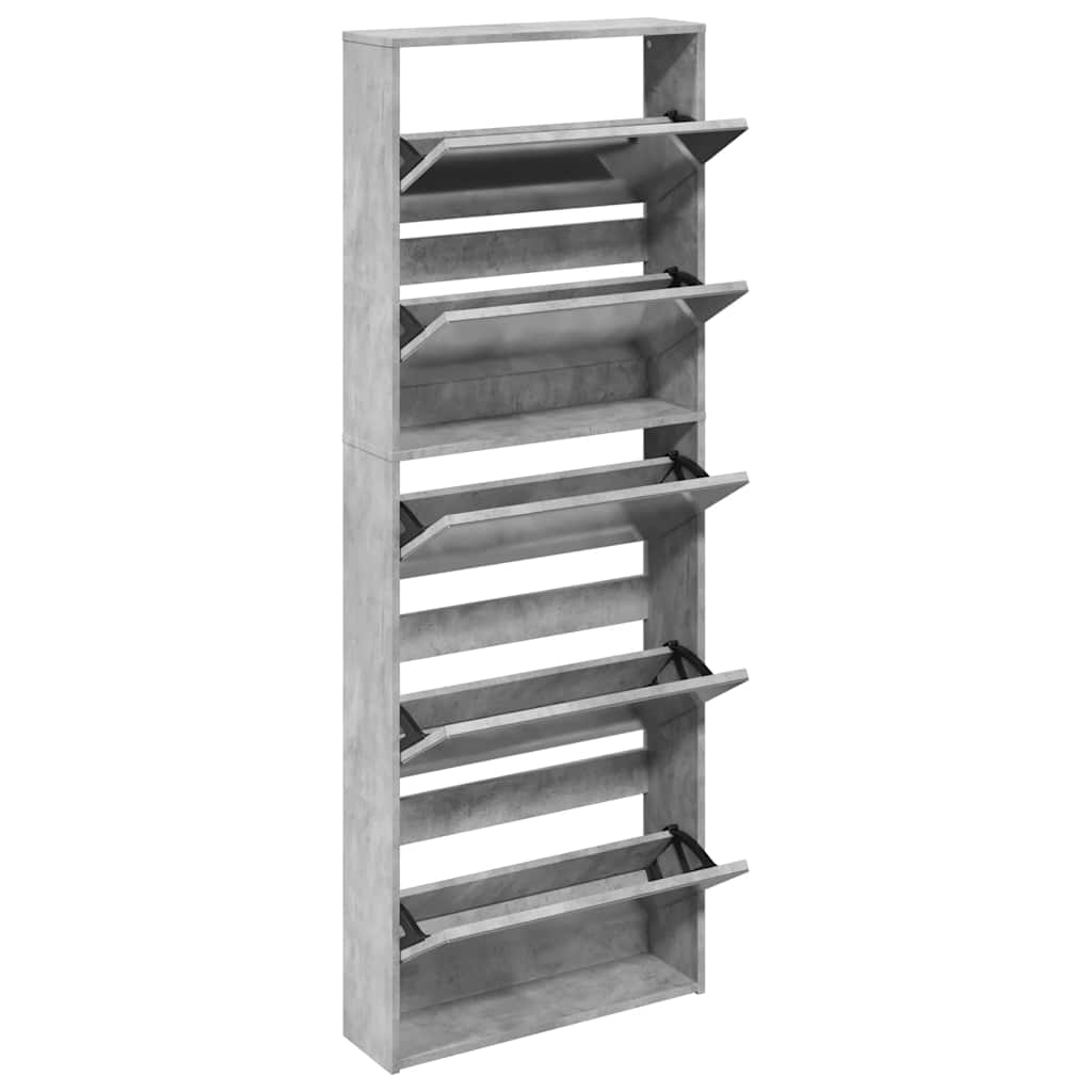 skoskab med spejl og 5 hylder 63x17x169,5 cm betongrå