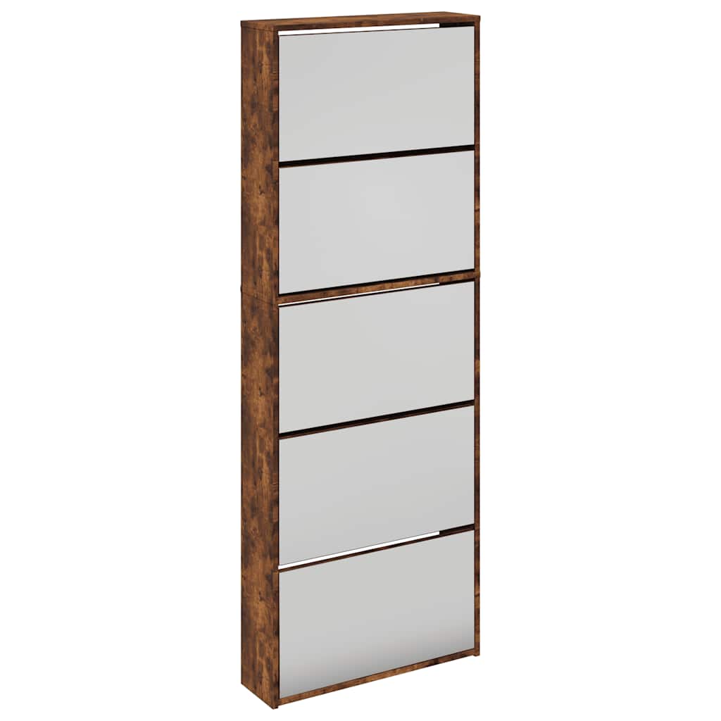skoskab med spejl og 5 hylder 63x17x169,5 cm røget egetræsfarve