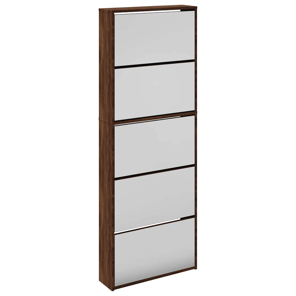 skoskab med spejl og 5 hylder 63x17x169,5 cm brun egetræsfarve