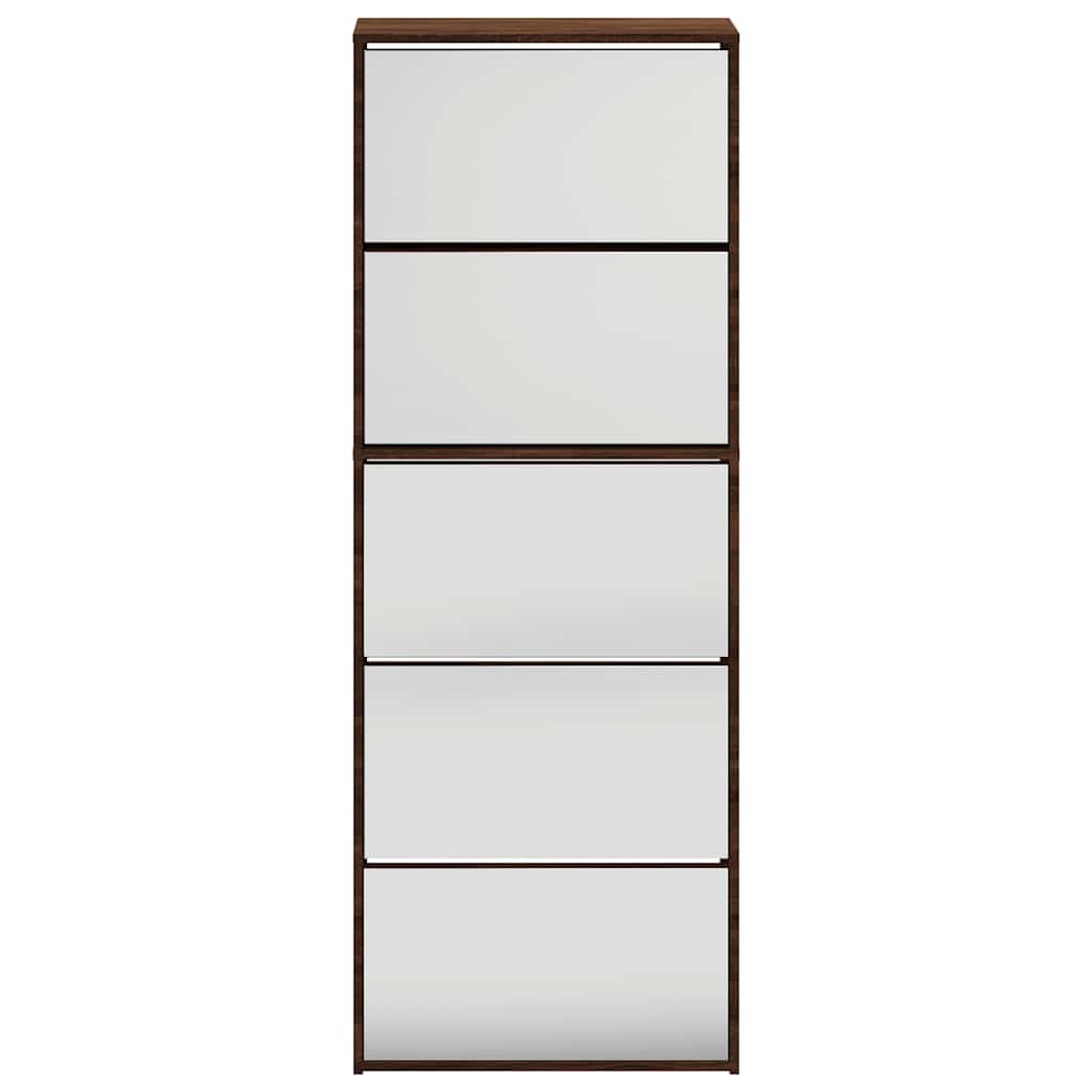 skoskab med spejl og 5 hylder 63x17x169,5 cm brun egetræsfarve