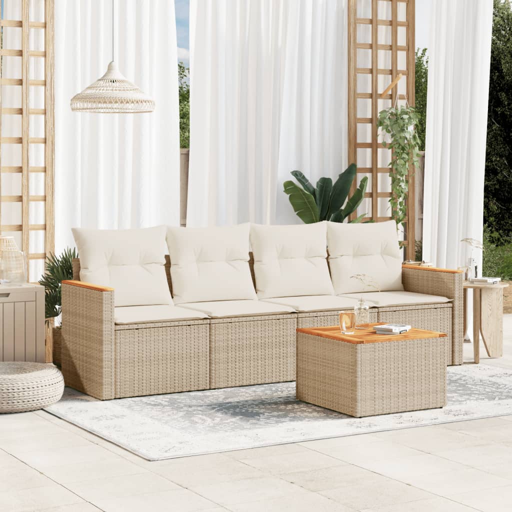 sofasæt til haven 5 dele med hynder polyrattan beige