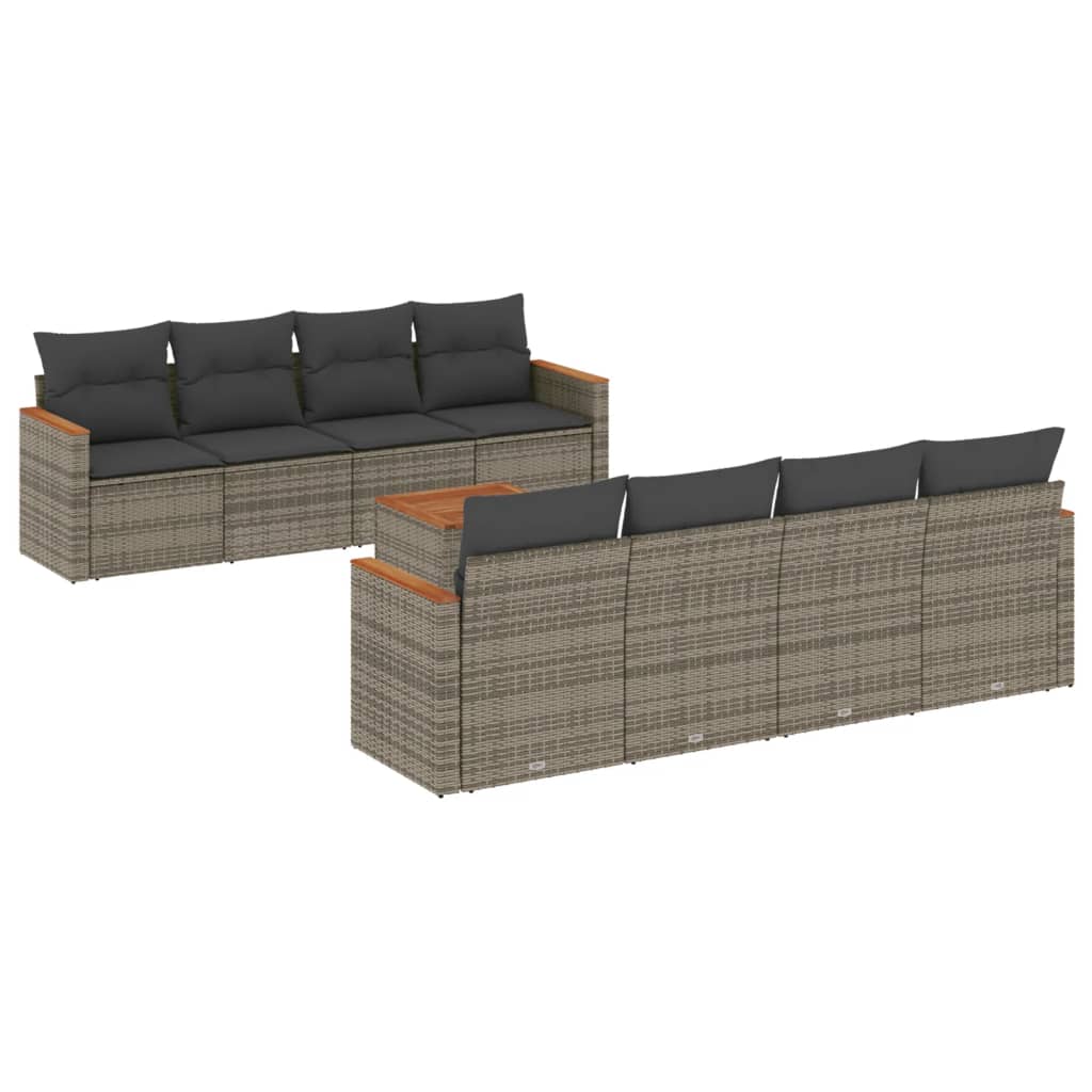 sofasæt til haven 9 dele med hynder polyrattan grå