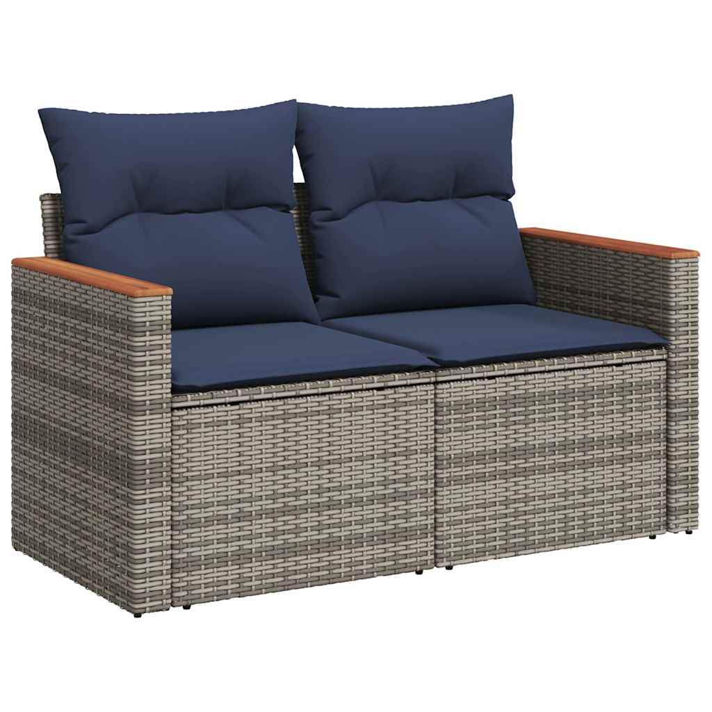 havesofasæt med 9 dele og hynder grå polyrattan