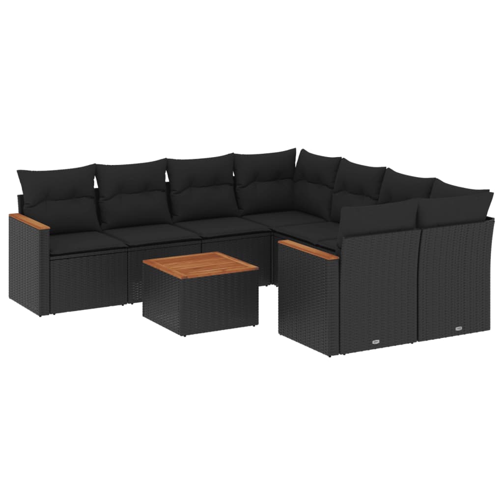 sofasæt til haven 9 dele med hynder polyrattan sort
