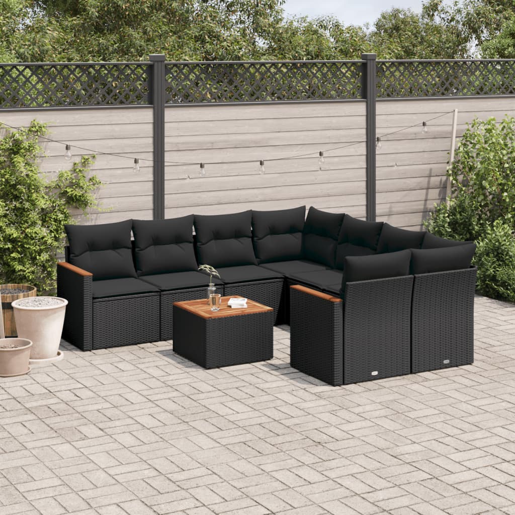 sofasæt til haven 9 dele med hynder polyrattan sort