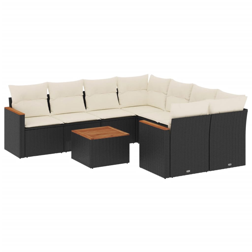 sofasæt til haven 9 dele med hynder polyrattan sort