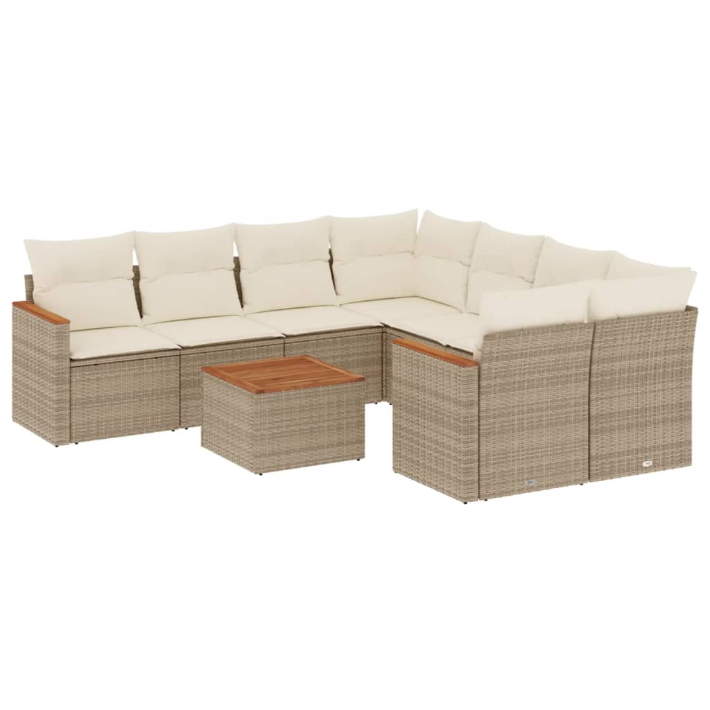sofasæt til haven 9 dele med hynder polyrattan beige