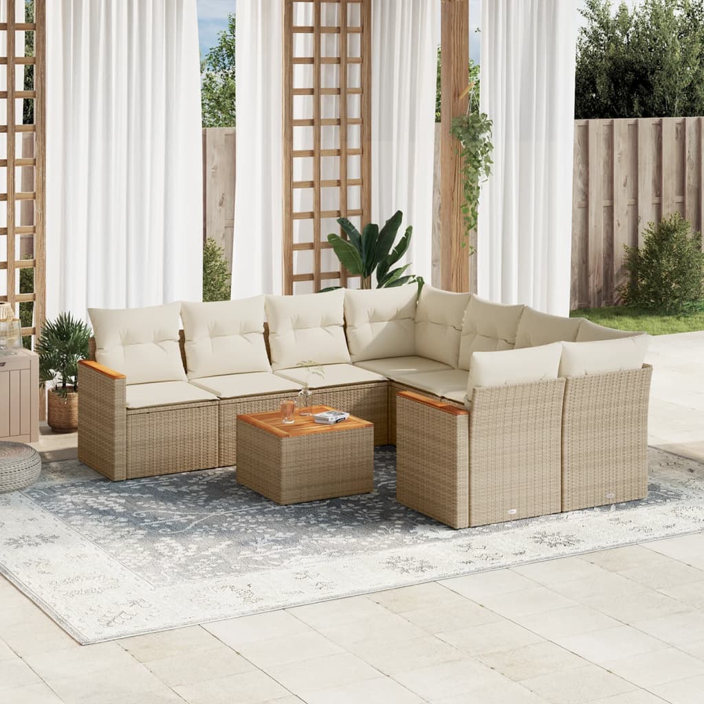 sofasæt til haven 9 dele med hynder polyrattan beige