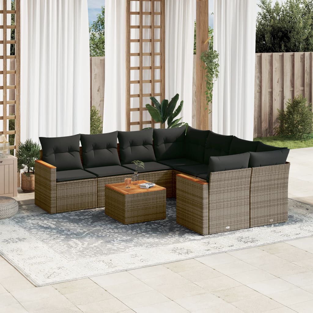 sofasæt til haven 9 dele med hynder polyrattan grå