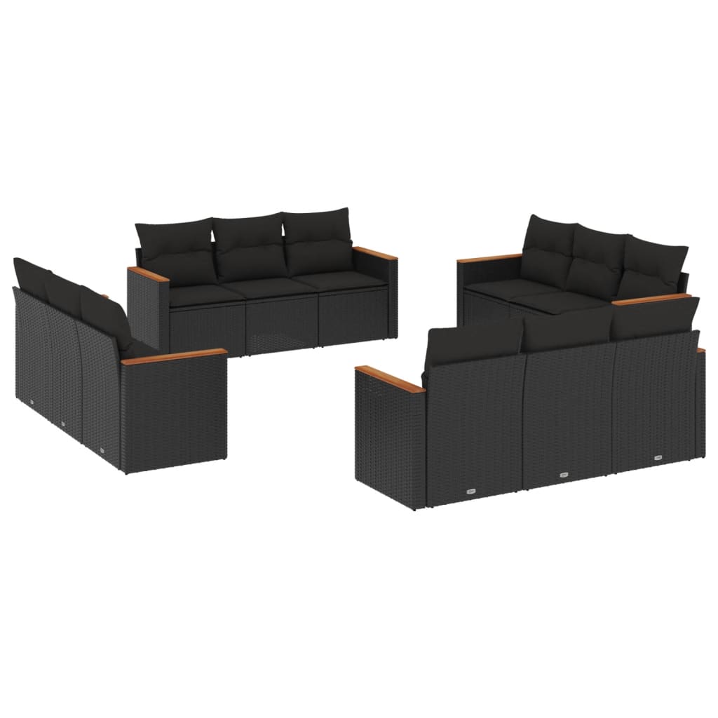 sofasæt til haven 12 dele med hynder polyrattan sort