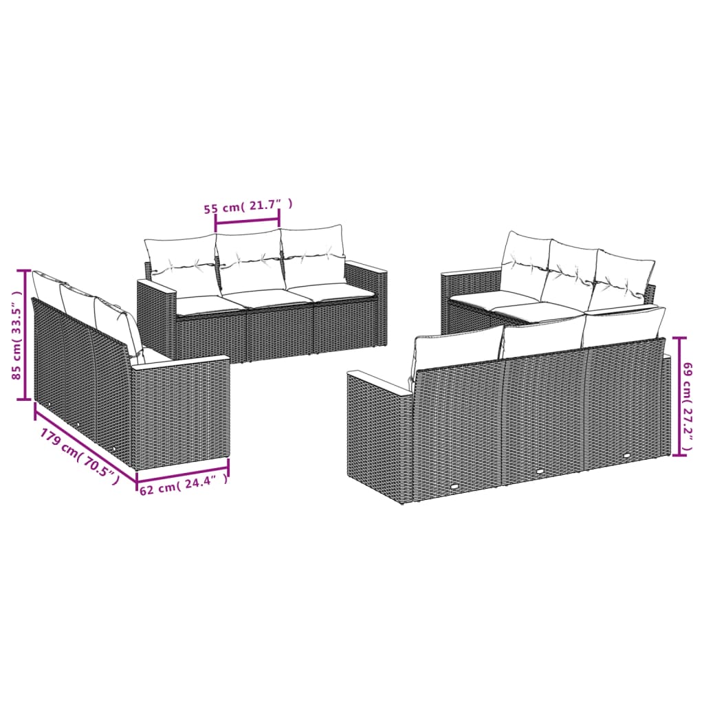 12-delt havesofasæt med hynder sort polyrattan
