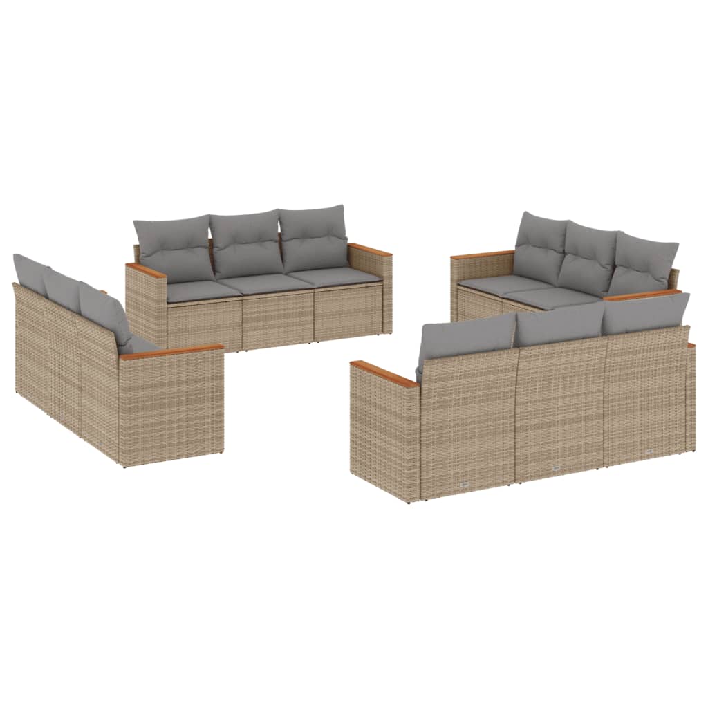 havesofasæt 12 dele med hynder polyrattan beige