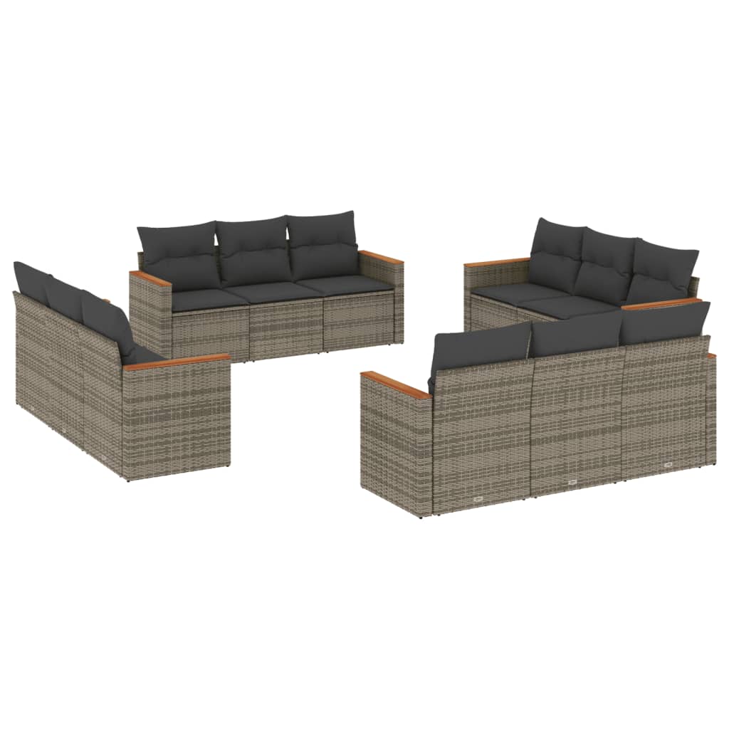 sofasæt til haven 12 dele med hynder polyrattan grå