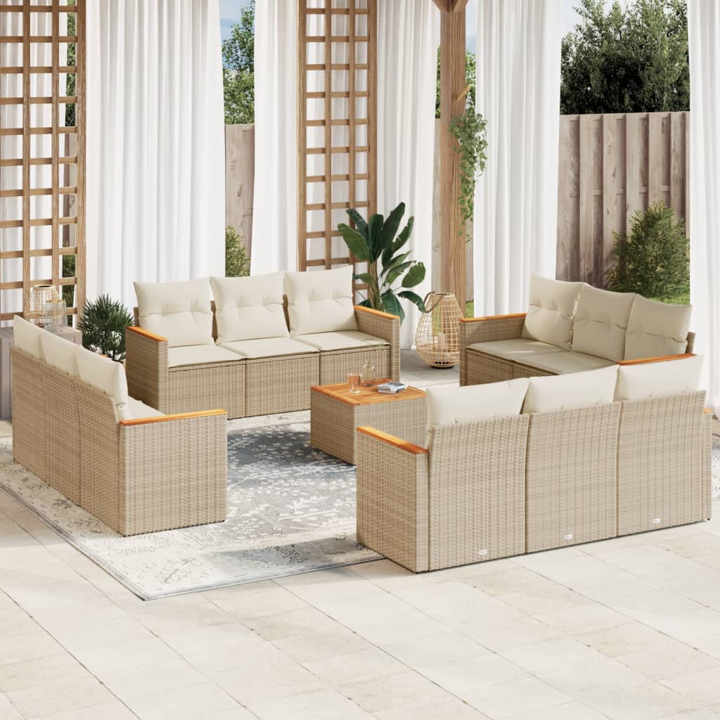 sofasæt til haven 13 dele med hynder polyrattan beige