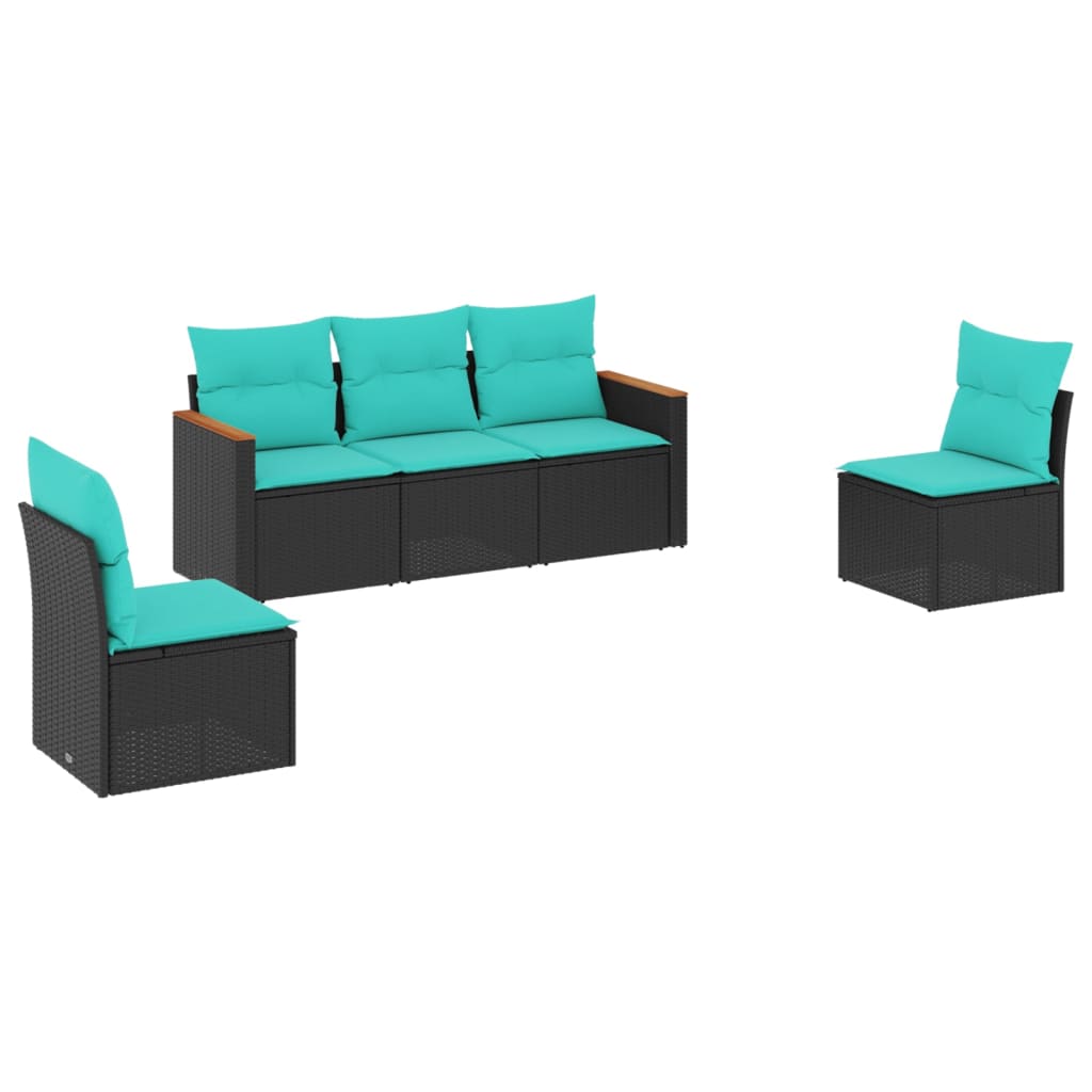 havesofasæt med 5 dele og hynder sort polyrattan