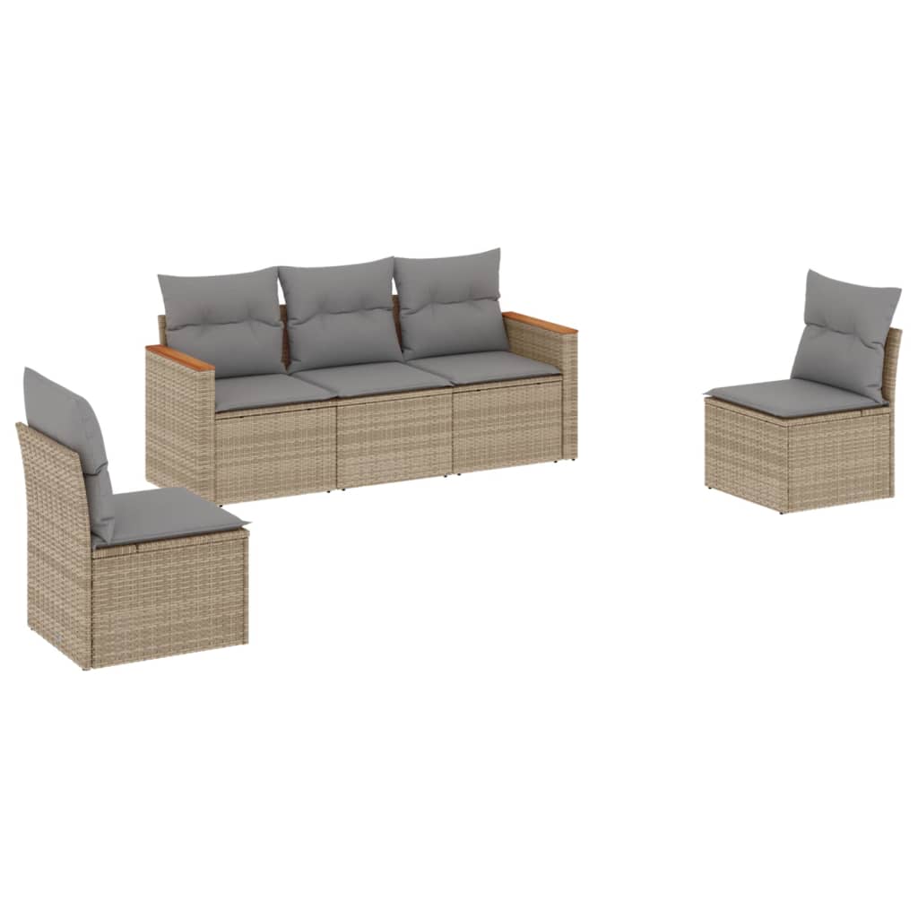 havesofasæt 5 dele med hynder polyrattan beige