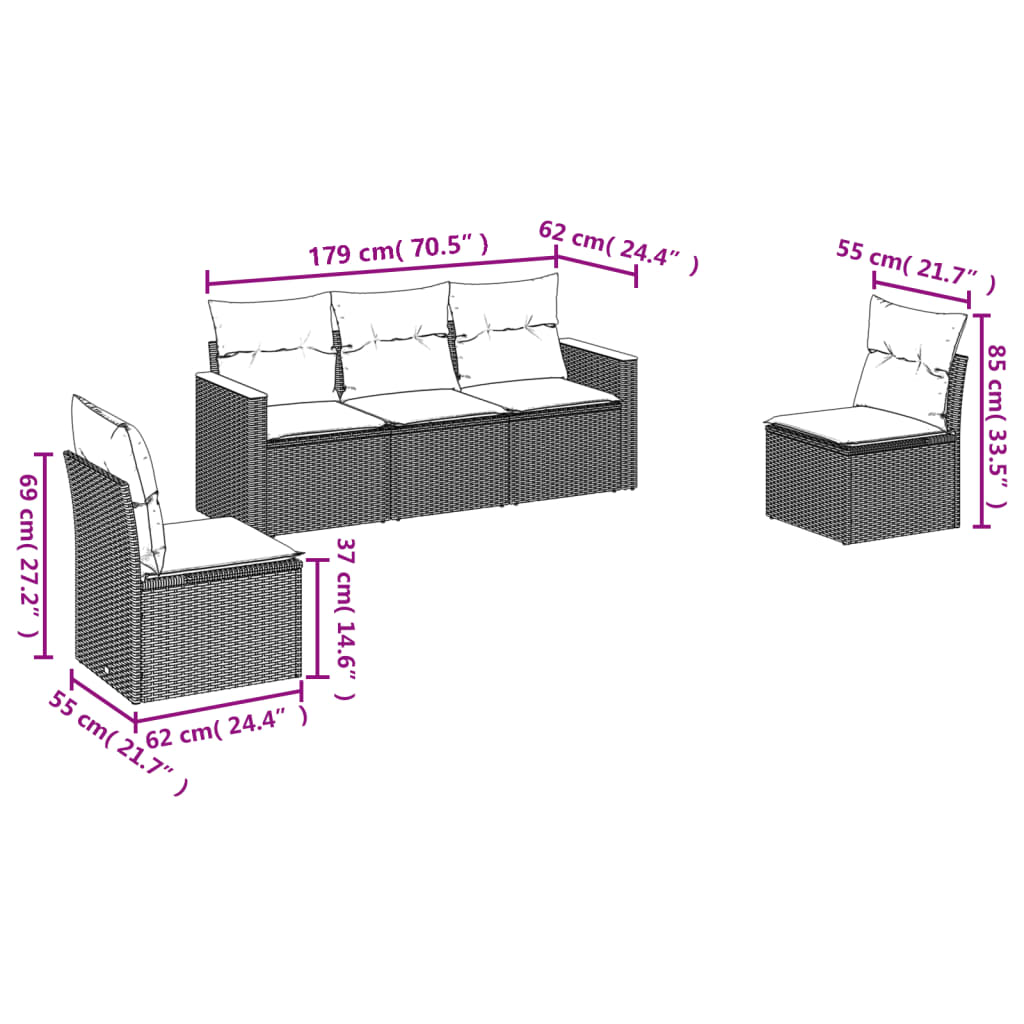 havesofasæt 5 dele med hynder polyrattan beige