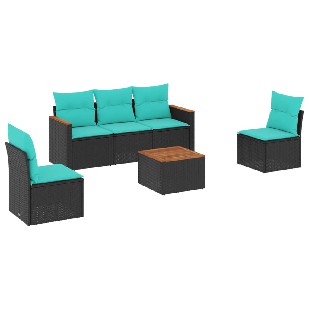 havesofasæt med 6 hynder sort polyrattan