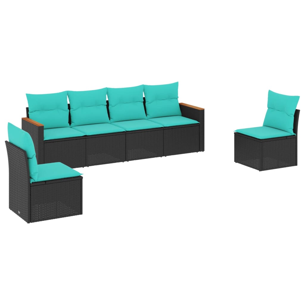 havesofasæt med 6 hynder sort polyrattan