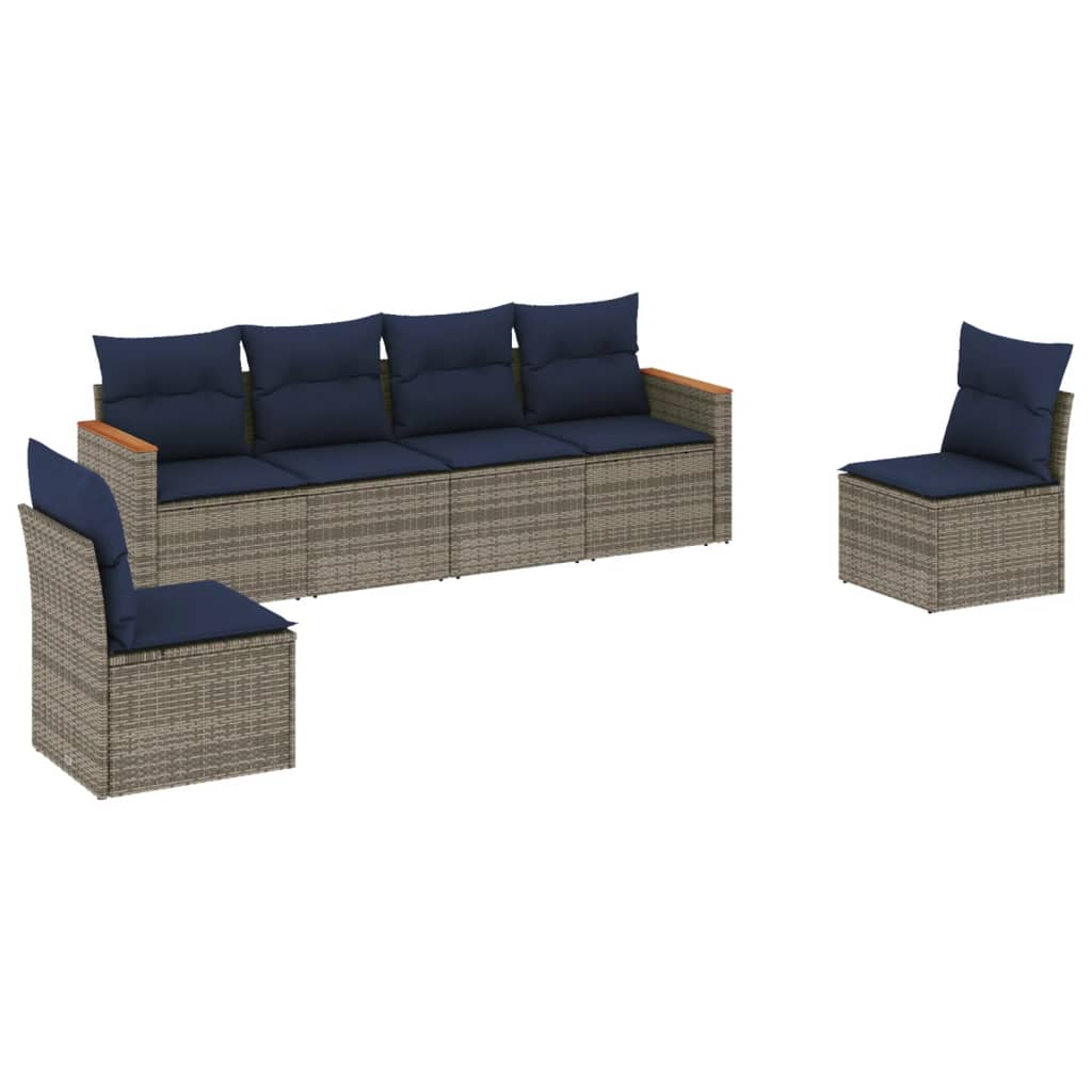 havesofasæt med 6 dele og hynder grå polyrattan