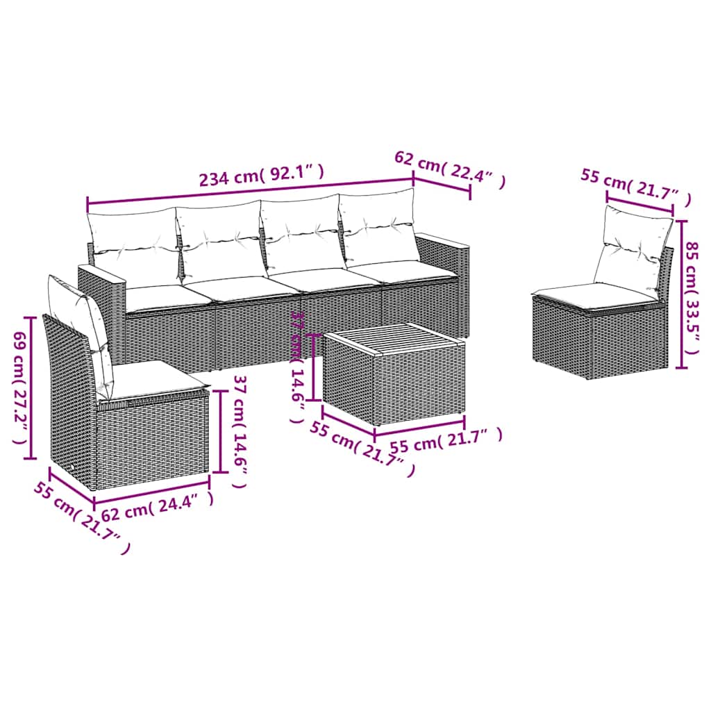 sofasæt til haven 7 dele med hynder polyrattan sort