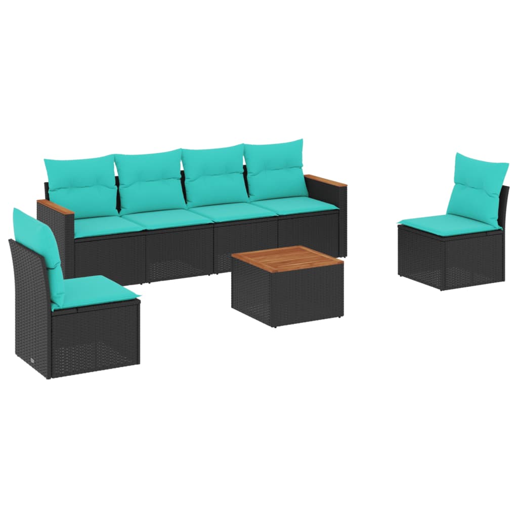 havesofasæt med 7 hynder sort polyrattan