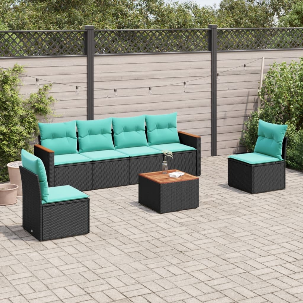 havesofasæt med 7 hynder sort polyrattan