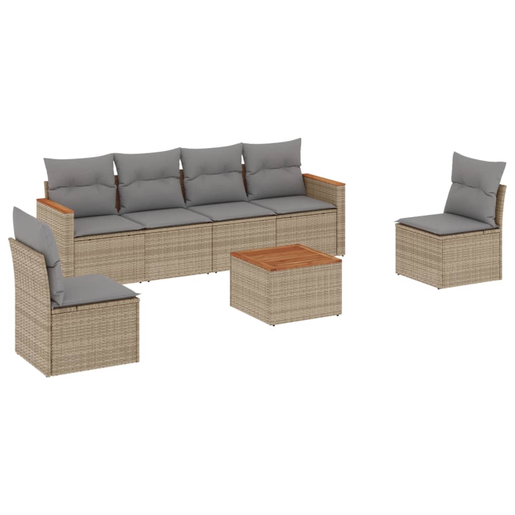 havesofasæt 7 dele med hynder polyrattan beige