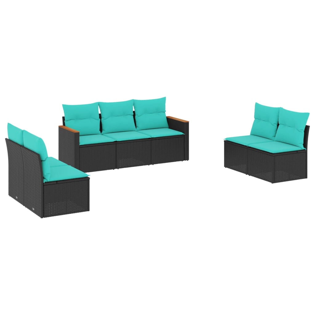 havesofasæt med 7 hynder sort polyrattan