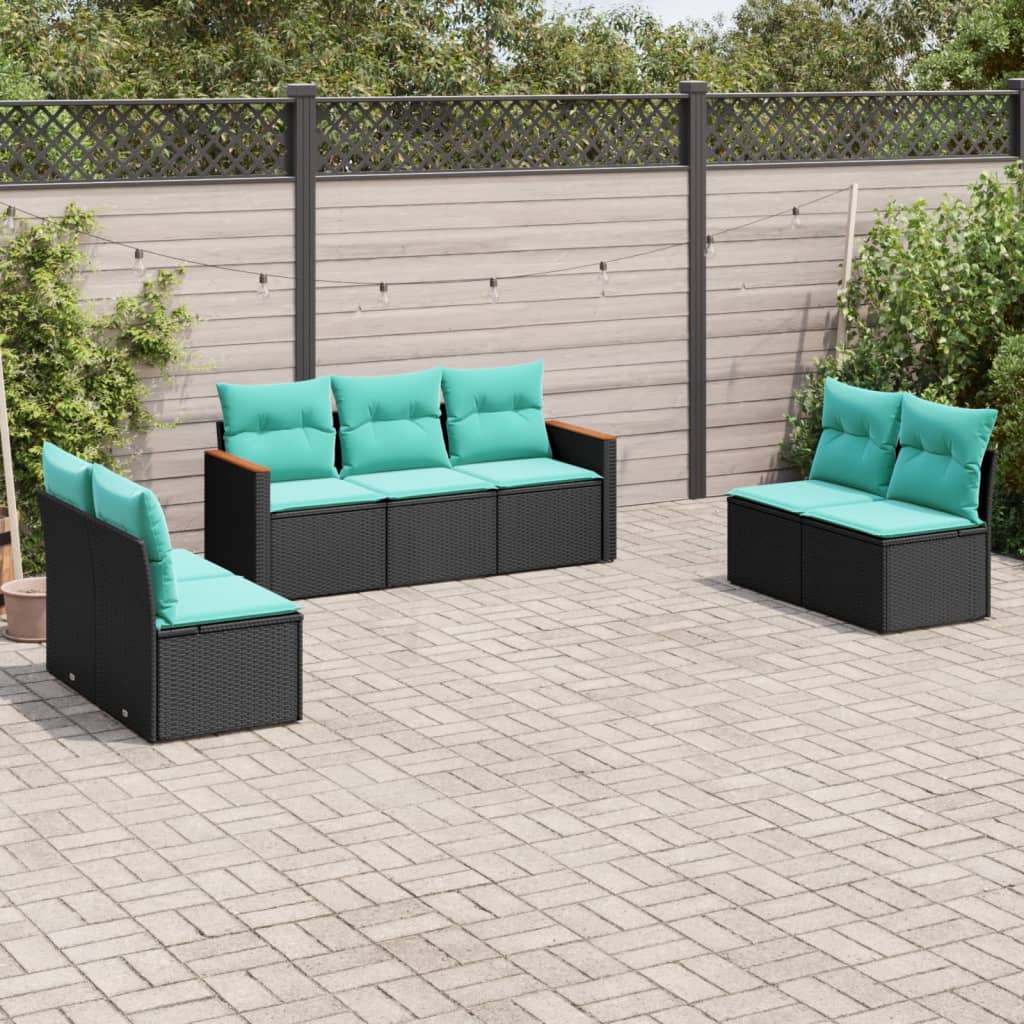 havesofasæt med 7 hynder sort polyrattan