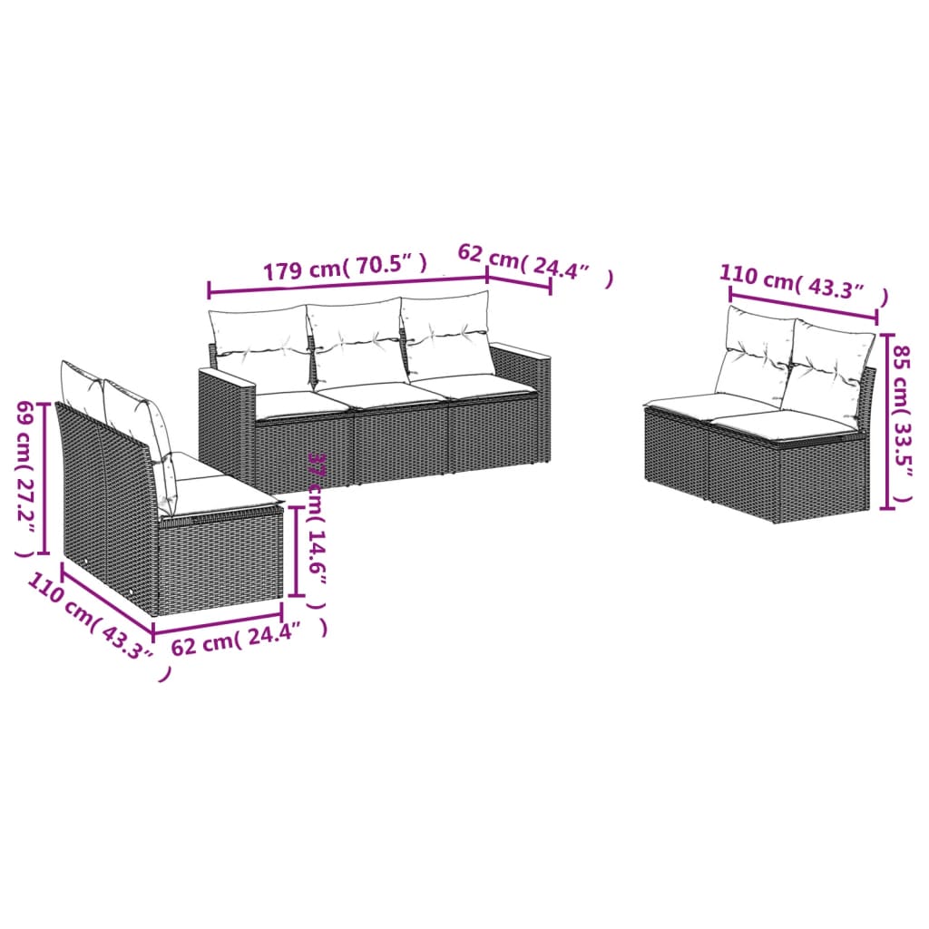 sofasæt til haven 7 dele med hynder polyrattan beige