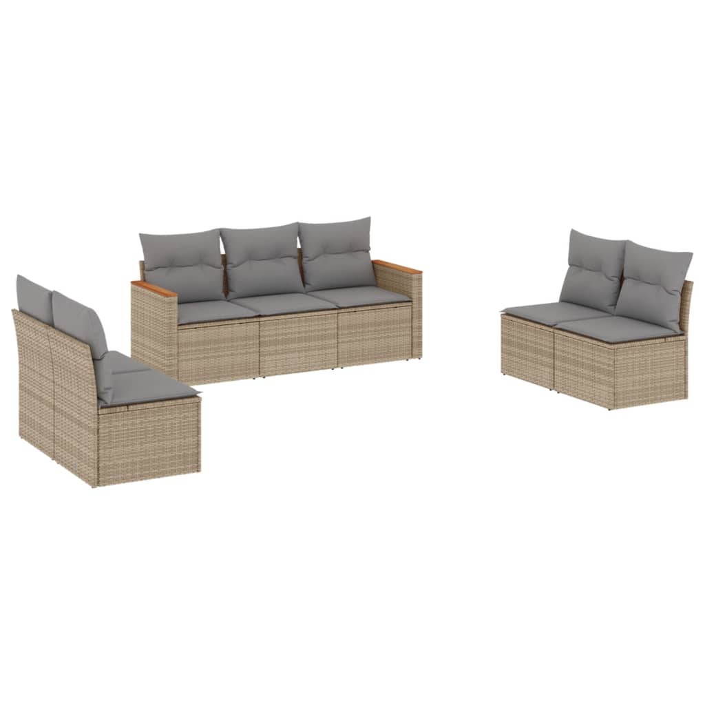 havesofasæt 7 dele med hynder polyrattan beige