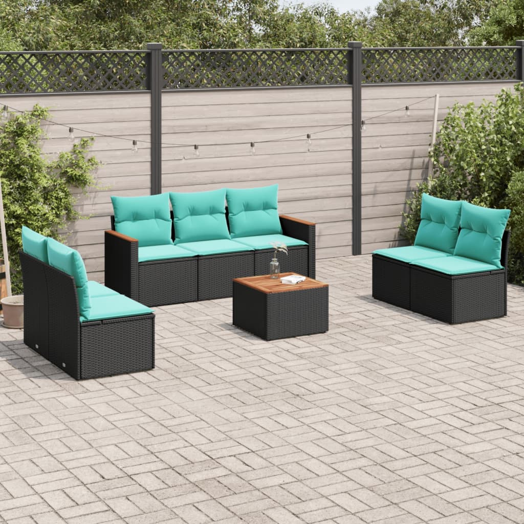 8-delt havesofasæt med hynder sort polyrattan