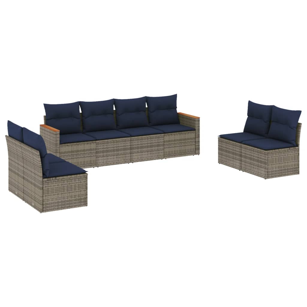 havesofasæt med 8 hynder grå polyrattan