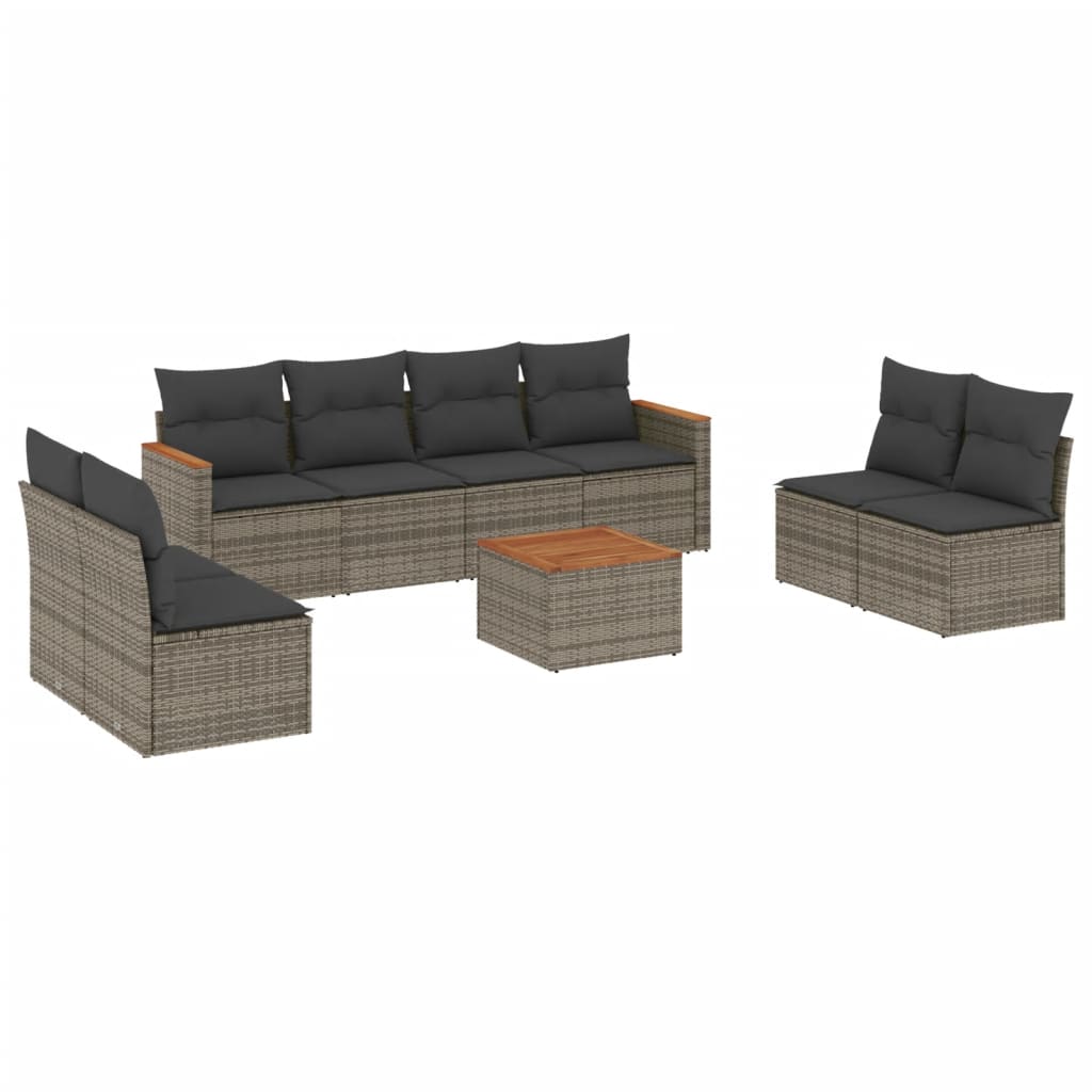 sofasæt til haven 9 dele med hynder polyrattan grå