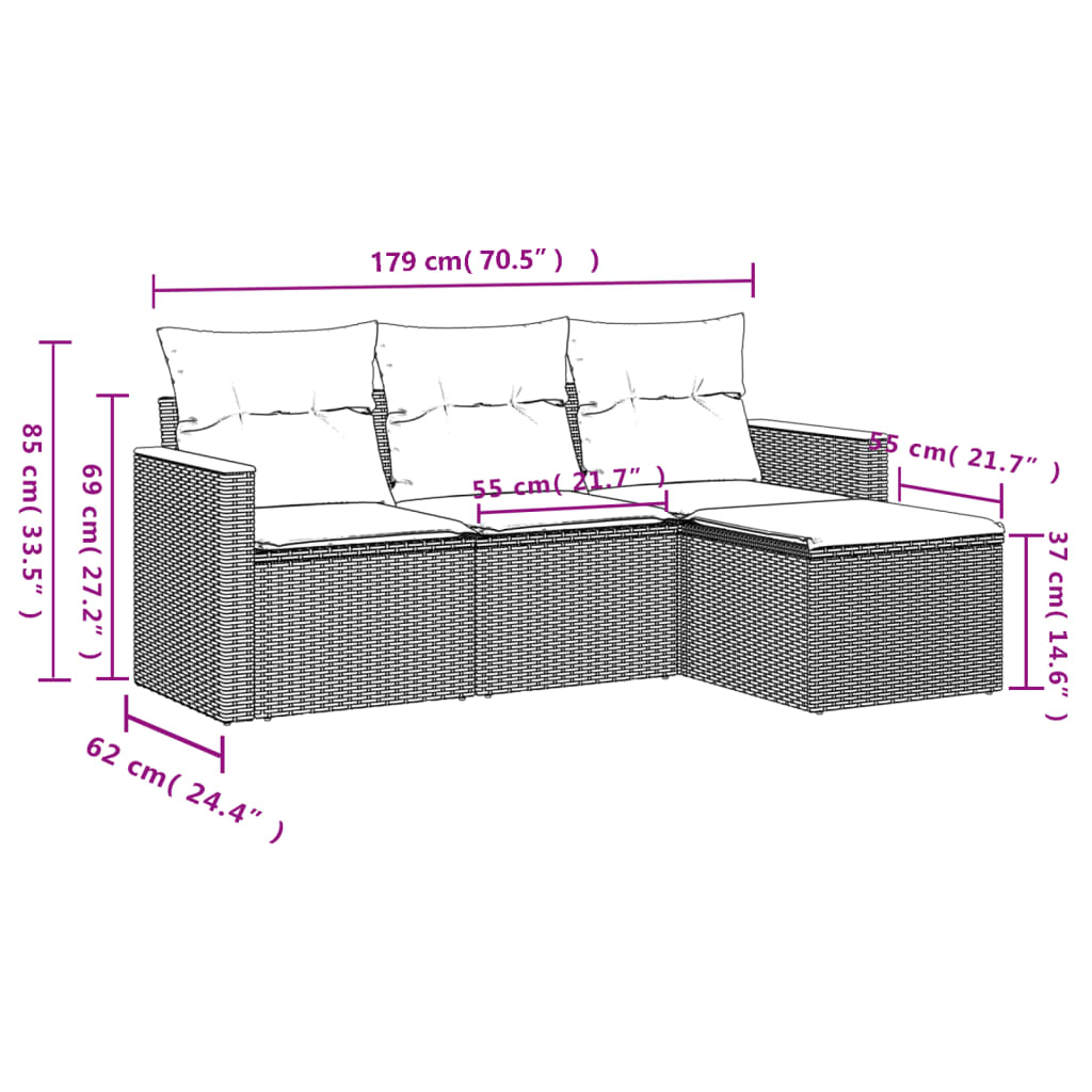 sofasæt til haven 4 dele med hynder polyrattan sort