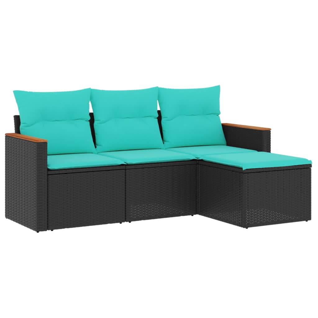 havesofasæt med 4 dele og hynder sort polyrattan