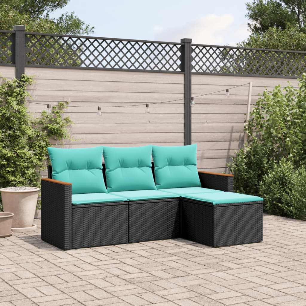 havesofasæt med 4 dele og hynder sort polyrattan