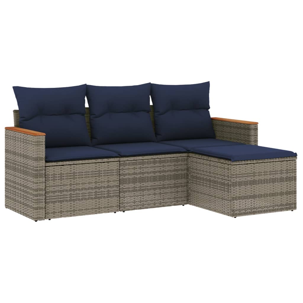 havesofasæt med 4 dele og hynder grå polyrattan
