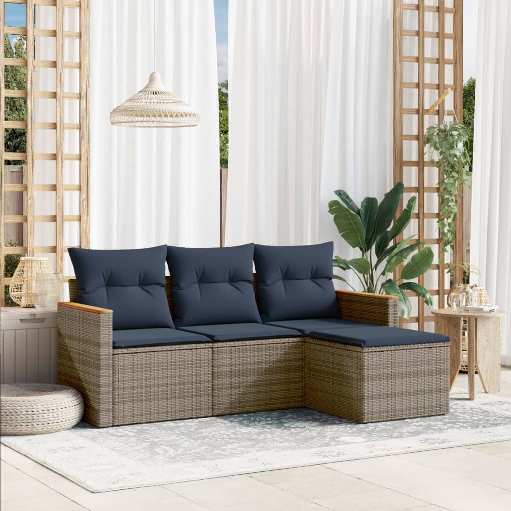havesofasæt med 4 dele og hynder grå polyrattan