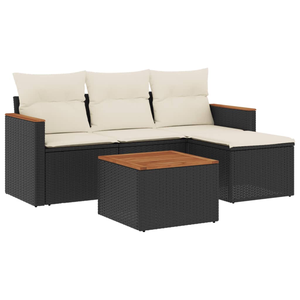 sofasæt til haven 5 dele med hynder polyrattan sort