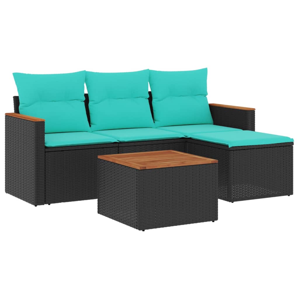 havesofasæt med 5 dele og hynder sort polyrattan