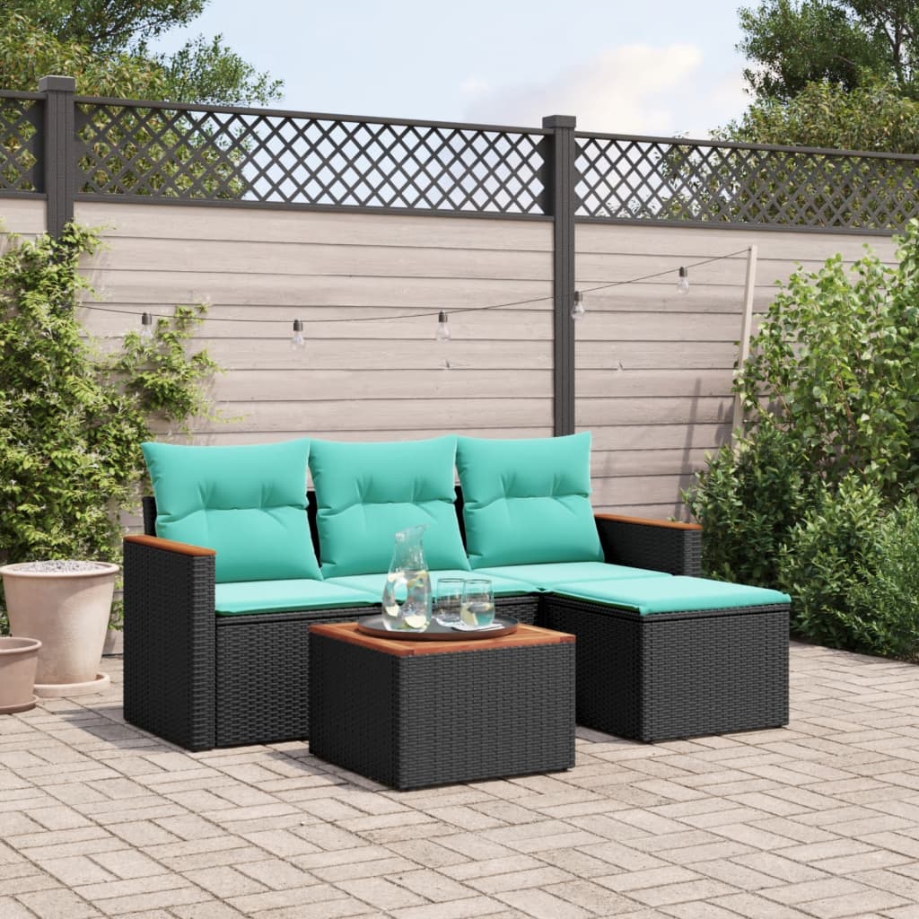 havesofasæt med 5 dele og hynder sort polyrattan