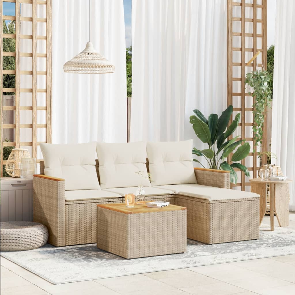 sofasæt til haven 5 dele med hynder polyrattan beige